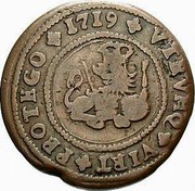 Spain 4 Maravedis Felipe V Zaragoza 1719 KM# 305 VTRVMQ VIRT PROTEGO 1719 coin reverse Spain 4 Maravedis Felipe V Zaragoza 1719 KM# 305 VTRVMQ VIRT PROTEGO 1719 coin reverse