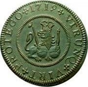Spain 4 Maravedis Felipe V Segovia 1719 KM# 319 VTRUNQ VIRT PROTEGO 1719 coin reverse Spain 4 Maravedis Felipe V Segovia 1719 KM# 319 VTRUNQ VIRT PROTEGO 1719 coin reverse