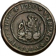 Spain 4 Maravedis Felipe V Barcelona 1720 KM# 303 VTRVMQ VIRT PROTEGO 1720 coin reverse