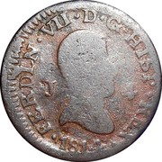 Spain 4 Maravedis Fernando VII Jubia 1814 KM# 472 4 FERDIN VII D G HISP REX J 1814 coin obverse Spain 4 Maravedis Fernando VII Jubia 1814 KM# 472 4 FERDIN VII D G HISP REX J 1814 coin obverse