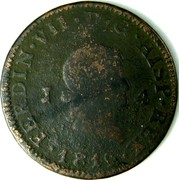 Spain 4 Maravedis Fernando VII 1819 KM# 490.1 FERDIN VII D G HISP REX J 4 1819 coin obverse Spain 4 Maravedis Fernando VII 1819 KM# 490.1 FERDIN VII D G HISP REX J 4 1819 coin obverse