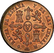Spain 4 Maravedis Segovia Acueduct 1836 KM# 511.3 REYNA DE ESPAÑA Y DE LAS INDIAS 4 M coin reverse Spain 4 Maravedis Segovia Acueduct 1836 KM# 511.3 REYNA DE ESPAÑA Y DE LAS INDIAS 4 M coin reverse