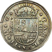 Spain 4 Reales Charles II 1684 Aqueduct BR KM# 200 CAROLVS II D G BR IIII coin obverse