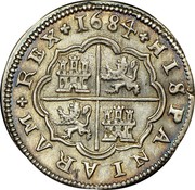 Spain 4 Reales Charles II 1684 Aqueduct BR KM# 200 HISPANIARVM REX 1684 coin reverse