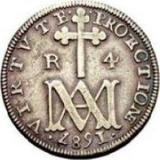 Spain 4 Reales Charles II 1687 Aqueduct BR KM# 209 VIRTVTE PROTECTIONE 1687 R 4 coin reverse
