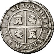 Spain 4 Reales Felipe V Seville 1704 P KM# 265 HISPANIARVM REX 1704 coin reverse Spain 4 Reales Felipe V Seville 1704 P KM# 265 HISPANIARVM REX 1704 coin reverse