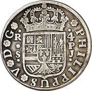 Spain 4 Reales Sevilla 1737 PJ KM# 356 PHILIPPUS V D G R 4 S P J coin obverse