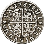 Spain 4 Reales Sevilla 1737 PJ KM# 356 HISPANIARUM REX 1737 coin reverse