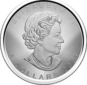 Canada 5 Dollars Maple Leaf - Winnipeg W 2021 ELIZABETH II 5 DOLLARS 2021 coin obverse