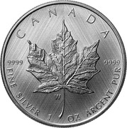 Canada 5 Dollars Maple Leaf - Winnipeg W 2021 CANADA FINE SILVER 1 OZ ARGENT PUR 9999 9999 W coin reverse