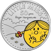 UK 5 Pounds 50th Anniversary of Little Miss. Colored 2021 Brilliant Uncirculated (BU) LITTLE MISS 50 YEARS ROGER HARGREAVES coin reverse UK 5 Pounds 50th Anniversary of Little Miss. Colored 2021 Brilliant Uncirculated (BU) LITTLE MISS 50 YEARS ROGER HARGREAVES coin reverse