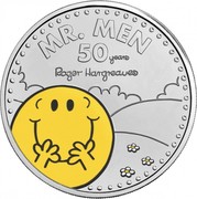 UK 5 Pounds 50th Anniversary of Mr. Men. Colored 2021 Brilliant Uncirculated (BU) MR. MEN 50 YEARS ROGER HARGREAVES coin reverse UK 5 Pounds 50th Anniversary of Mr. Men. Colored 2021 Brilliant Uncirculated (BU) MR. MEN 50 YEARS ROGER HARGREAVES coin reverse