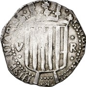 Spain 5 Reales Manresa 1641 KM# 67 V R PHILIPP9 D G R HISPANIAR coin obverse