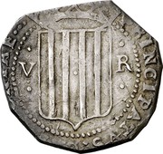 Spain 5 Reales Girona 1641 KM# 64 V R PRINCIPATVS CATALONIAE coin obverse Spain 5 Reales Girona 1641 KM# 64 V R PRINCIPATVS CATALONIAE coin obverse