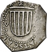 Spain 5 Reales Louis XIII 1642 KM# 95 V R PRINCIPATVS CATALONIAE coin obverse Spain 5 Reales Louis XIII 1642 KM# 95 V R PRINCIPATVS CATALONIAE coin obverse