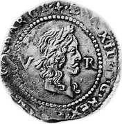 Spain 5 Reales Louis XIII Barcelona 1642 KM# 58 V R LVD XIII D G REX FRAN ET CO BARCIN coin obverse Spain 5 Reales Louis XIII Barcelona 1642 KM# 58 V R LVD XIII D G REX FRAN ET CO BARCIN coin obverse