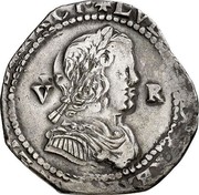 Spain 5 Reales Louis XIV Barcelona 1644 KM# 103 V R LVD XIIII D G REX FRAN ET CO BAR coin obverse Spain 5 Reales Louis XIV Barcelona 1644 KM# 103 V R LVD XIIII D G REX FRAN ET CO BAR coin obverse