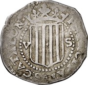 Spain 5 Sous Louis XIII 1641 KM# 46 V S PHILIP9 R HISPANI coin obverse Spain 5 Sous Louis XIII 1641 KM# 46 V S PHILIP9 R HISPANI coin obverse