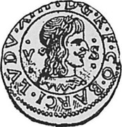 Spain 5 Sous Cervera 1641 KM# 44 LVDV XIII DG R F CO BARCI V S coin obverse Spain 5 Sous Cervera 1641 KM# 44 LVDV XIII DG R F CO BARCI V S coin obverse