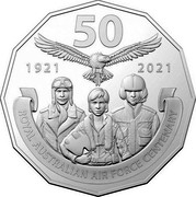 Australia 50 Cents 100 Years RAAF - Century of Air Power 2021 50 1921 2021 ROYAL AUSTRALIAN AIR FORCE CENTENARY coin reverse Australia 50 Cents 100 Years RAAF - Century of Air Power 2021 50 1921 2021 ROYAL AUSTRALIAN AIR FORCE CENTENARY coin reverse
