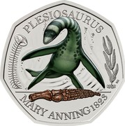 UK 50 Pence Plesiosaurus. Coloured 2021 PLESIOSAURUS MARY ANNING 1823 coin reverse UK 50 Pence Plesiosaurus. Coloured 2021 PLESIOSAURUS MARY ANNING 1823 coin reverse