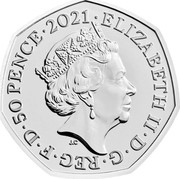 UK 50 Pence Temnodontosaurus. Coloured 2021 ELIZABETH II D G REG F D 50 PENCE 2021 coin obverse UK 50 Pence Temnodontosaurus. Coloured 2021 ELIZABETH II D G REG F D 50 PENCE 2021 coin obverse