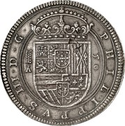 Spain 50 Reales Philip III 1618/7 Aqueduct A+ KM# 65 PHILIPPVS III D G 50 coin obverse Spain 50 Reales Philip III 1618/7 Aqueduct A+ KM# 65 PHILIPPVS III D G 50 coin obverse