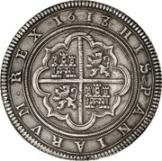 Spain 50 Reales Philip III 1618/7 Aqueduct A+ KM# 65 HISPANIARVM REX 1618 coin reverse Spain 50 Reales Philip III 1618/7 Aqueduct A+ KM# 65 HISPANIARVM REX 1618 coin reverse