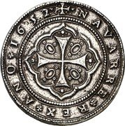 Spain 50 Reales Navarre 1652 This is a cast coin and forgeries are known to exist KM# 39 NAVARRE REX ANO 1652 coin reverse Spain 50 Reales Navarre 1652 This is a cast coin and forgeries are known to exist KM# 39 NAVARRE REX ANO 1652 coin reverse