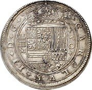 Spain 50 Reales Charles II Crowned Shield 1682 M KM# 196 CAROLVS II D G M 50 coin obverse Spain 50 Reales Charles II Crowned Shield 1682 M KM# 196 CAROLVS II D G M 50 coin obverse