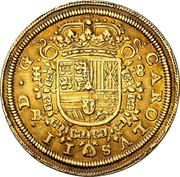 Spain 8 Escudos Charles II 1687 Aqueduct BR KM# 197 CAROLVS II D G B 8 coin obverse Spain 8 Escudos Charles II 1687 Aqueduct BR KM# 197 CAROLVS II D G B 8 coin obverse