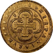 Spain 8 Escudos Philip V 1703 M B KM# 261 HISPANIARUM REX M 8 S 8 1703 coin reverse Spain 8 Escudos Philip V 1703 M B KM# 261 HISPANIARUM REX M 8 S 8 1703 coin reverse