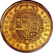 Spain 8 Escudos Felipe V Madrid 1719 F KM# 316 PHILIPUS V DEI GRA coin obverse Spain 8 Escudos Felipe V Madrid 1719 F KM# 316 PHILIPUS V DEI GRA coin obverse