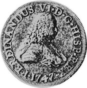 Spain 8 Escudos Ferdinand VI 1747 J KM# 377.1 FERDINANDUS VI D G HISP REX 1747 coin obverse Spain 8 Escudos Ferdinand VI 1747 J KM# 377.1 FERDINANDUS VI D G HISP REX 1747 coin obverse