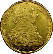 Spain 8 Escudos Carlos III 1772 PJ KM# 409.1 CAROL III D G HISP ET IND R 1772 coin obverse Spain 8 Escudos Carlos III 1772 PJ KM# 409.1 CAROL III D G HISP ET IND R 1772 coin obverse