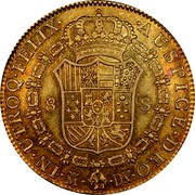 Spain 8 Escudos Carlos III 1786 DV KM# 409.1a 8 S IN UTROQ FELIX AUSPICE DEO coin reverse Spain 8 Escudos Carlos III 1786 DV KM# 409.1a 8 S IN UTROQ FELIX AUSPICE DEO coin reverse