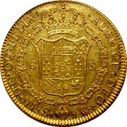 Spain 8 Escudos Sevilla 1786 S C KM# 409.2a IN UTROQ FELIX AUSPICE DEO S C 8 S coin reverse Spain 8 Escudos Sevilla 1786 S C KM# 409.2a IN UTROQ FELIX AUSPICE DEO S C 8 S coin reverse
