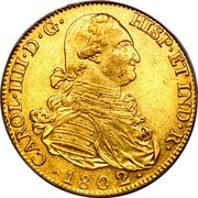 Spain 8 S (Carlos IV) KM# 437.1 CAROL IIII D G HISP ET IND R 1802 coin obverse Spain 8 S (Carlos IV) KM# 437.1 CAROL IIII D G HISP ET IND R 1802 coin obverse