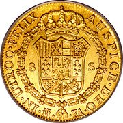 Spain 8 S (Carlos IV) KM# 437.1 IN UTROQ FELIX AUSPICE DEO M FA 8 S coin reverse Spain 8 S (Carlos IV) KM# 437.1 IN UTROQ FELIX AUSPICE DEO M FA 8 S coin reverse