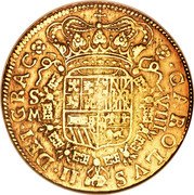 Spain 8 Escudos Carolvs II 1699 S M KM# 233.2 CAROLVS II DEI GRAC S M VIII coin obverse Spain 8 Escudos Carolvs II 1699 S M KM# 233.2 CAROLVS II DEI GRAC S M VIII coin obverse