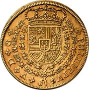 Spain 8 Escudos Madrid 1717 M J KM# 300 PHILIPPVS V D G coin obverse Spain 8 Escudos Madrid 1717 M J KM# 300 PHILIPPVS V D G coin obverse