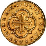 Spain 8 Escudos Madrid 1717 M J KM# 300 HISPANIARVM REX M J 1717 coin reverse Spain 8 Escudos Madrid 1717 M J KM# 300 HISPANIARVM REX M J 1717 coin reverse