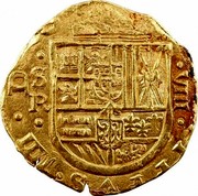 Spain 8 Escudos (Philip IV) KM# 59.2 PHILIPPVS IIII D G SR VIII coin obverse Spain 8 Escudos (Philip IV) KM# 59.2 PHILIPPVS IIII D G SR VIII coin obverse