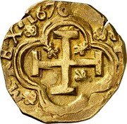 Spain 8 Escudos (Charles II) KM# 61.2 HISPANIARUM REX 1676 coin reverse Spain 8 Escudos (Charles II) KM# 61.2 HISPANIARUM REX 1676 coin reverse
