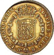 Spain 8 Escudos Carlos III 1760 JP KM# 397.1 IN UTROQ FELIX AUSPICE DEO JP M coin reverse Spain 8 Escudos Carlos III 1760 JP KM# 397.1 IN UTROQ FELIX AUSPICE DEO JP M coin reverse