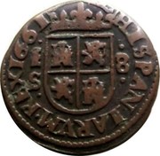 Spain 8 Maravedis Segovia Acueduct 1661 Aqueduct S KM# 12.5 HISPANIARVM REX 1661 S 8 coin reverse Spain 8 Maravedis Segovia Acueduct 1661 Aqueduct S KM# 12.5 HISPANIARVM REX 1661 S 8 coin reverse