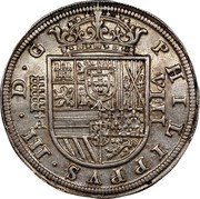 Spain 8 Reales Philip III 1618 Aqueduct A+ KM# 28.3 PHILIPPVS III D G VIII coin obverse Spain 8 Reales Philip III 1618 Aqueduct A+ KM# 28.3 PHILIPPVS III D G VIII coin obverse