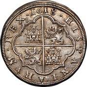 Spain 8 Reales Philip III 1618 Aqueduct A+ KM# 28.3 HISPANIARVM REX 1618 coin reverse Spain 8 Reales Philip III 1618 Aqueduct A+ KM# 28.3 HISPANIARVM REX 1618 coin reverse