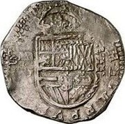 Spain 8 Reales Philip IV 1627/0 MD V Vertical mm, Value VIII KM# 39.4 PHILIPPVS IIII D G VIII coin obverse Spain 8 Reales Philip IV 1627/0 MD V Vertical mm, Value VIII KM# 39.4 PHILIPPVS IIII D G VIII coin obverse
