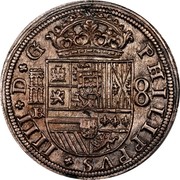 Spain 8 Reales Philip IV 1660 Aqueduct BR KM# 39.5 PHILIPPVS IIII D G BR 8 coin obverse Spain 8 Reales Philip IV 1660 Aqueduct BR KM# 39.5 PHILIPPVS IIII D G BR 8 coin obverse
